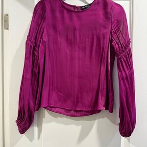 Magenta Long Sleeve Blouse with Pleated Sleeves